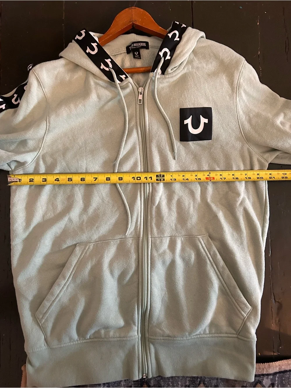TRUE RELIGION MENS LOGO TAPE TRIM FULL ZIP Green HOODED JACKET HOODIE Med